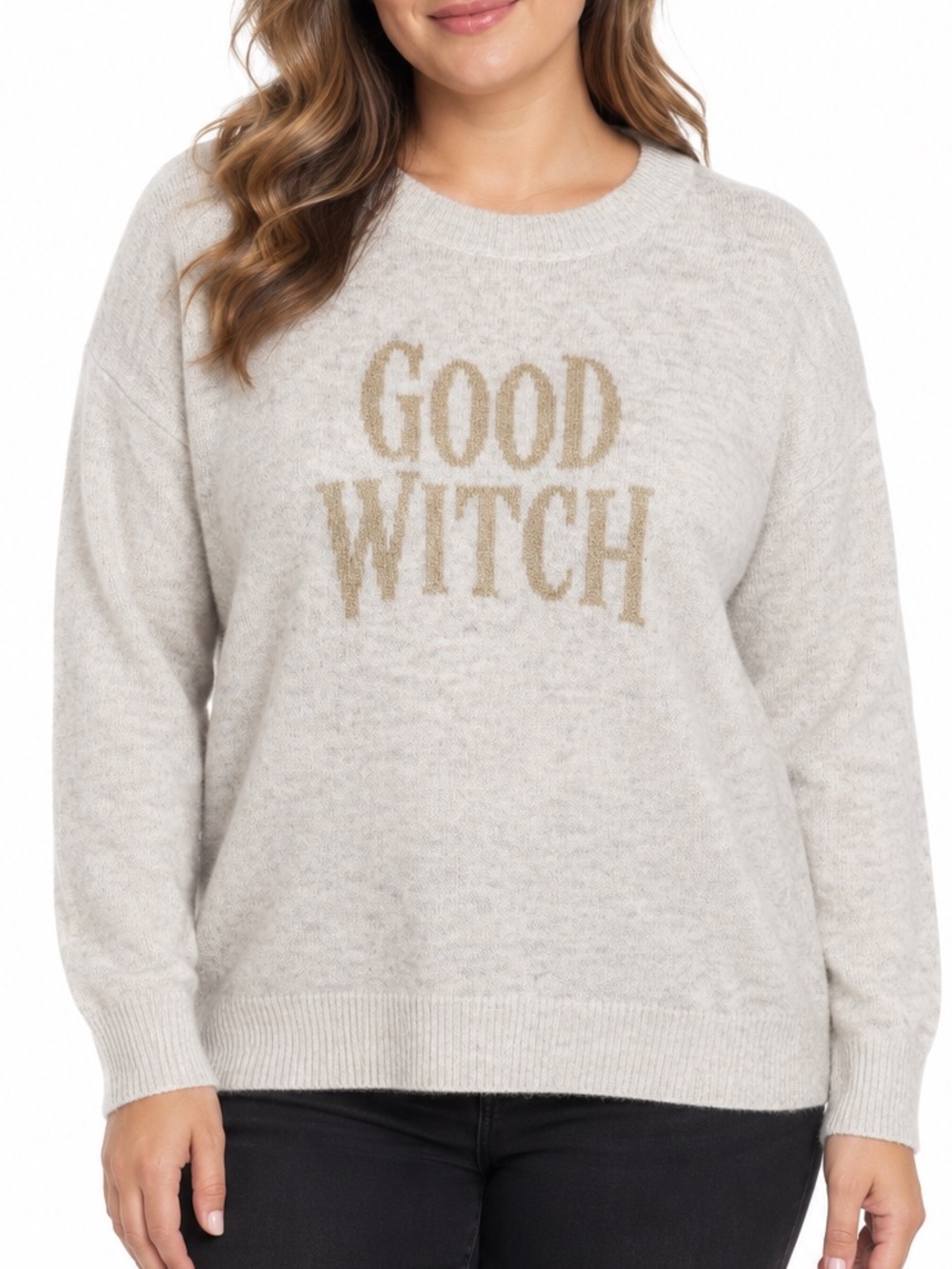 Vince Camuto Good Witch Metallic Halloween Sweater Cream L
